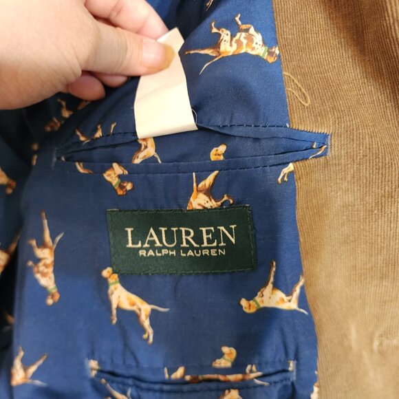LRL Ralph Lauren Brown Corduroy Sport Coat Jacket Blazer 46R Elbow Patch Dog - Picture 6 of 16
